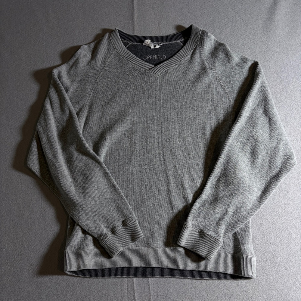 Cremieux Mens V-Neck Sweater Gray Long Sleeve Pullover Size L
